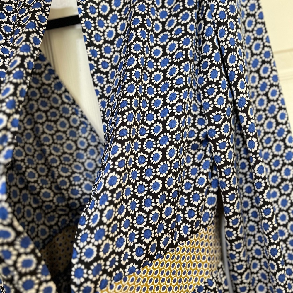 ZARA GEOMETRIC PRINT  Long Sleeves V Neck Open Back Scarf JUMPSUIT Lightweight M - Picture 10 of 11